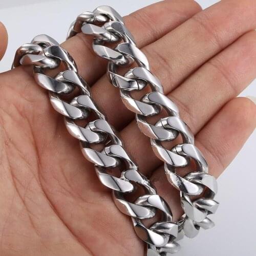 15mm Trendy Jewelry 316L Stainless Steel Silver Color Miami Cuban Curb Link Chain Men Women Necklace Best Friend Gift Punk Goth