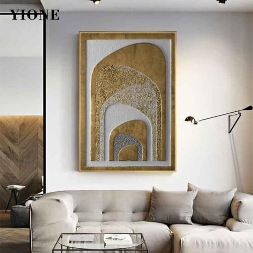 Abstract Luxury Geometry Canvas Paintings Black White Gold Gate Bumpy Grain Texture Wall Art Pictures Posters and Prints Decor
