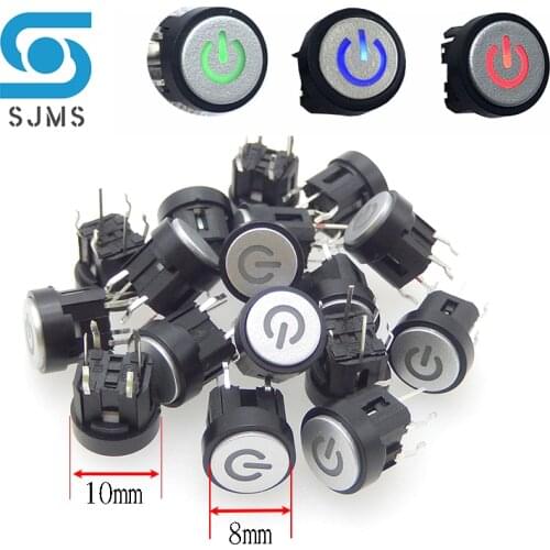 Free Shipping 6*6*8.2mm PB Push Button Switch Led Light Power Symbol Push Button Momentary Latching Computer Case Switch