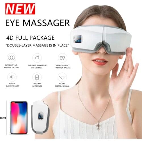 Eye Massager 4D Smart Airbag Vibration Eye Care Instrument Hot Compress Bluetooth Eye Massage Glasses Fatigue Pouch & Wrinkle