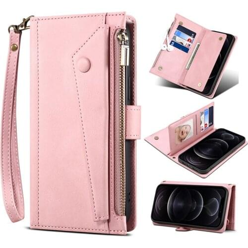 Zipper Wallet Flip Leather Phone Case For One Plus N200 5G Multiple Card Slots Stand Holster For One Plus Nord CE With lanyard