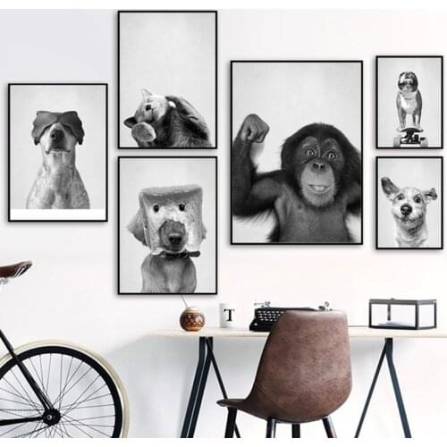 Black White Animals Art Cat Dog Oil Painting Canvas Art Posters and Prints Wall Pictures for Living Room Home Wall Cuadros Decor