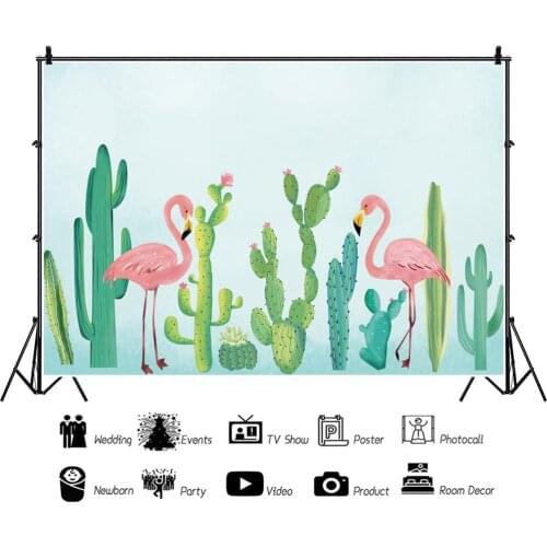 Summer Painted Flamingo Leaf Flowers Tropical Portrait Photography Backdrop Party Decor Photo Background Studio Photocall Props