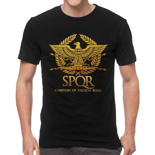 SPQR Roman Empire T-shirt Men Graphic T Shirts Short Sleeve Gladiator Tshirt Imperial Golden Eagle Emblem Tshirts Cotton Tee Top