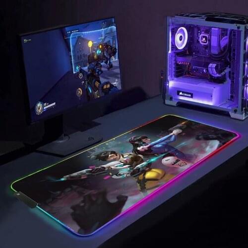 D.va Girl Mouse Mat PC Gamer LED Light Gaming Mouse Pad XXL Large RGB tapis de souris Deak Mat for overwatch/world of warcraft