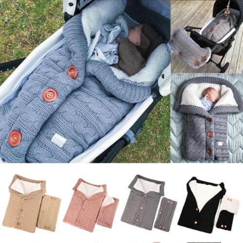 2pcs Newborn Baby Blanket Toddler Soft Sleeping Bag Envelope Knitted Warm Swaddle Wrap Kids Sleepsack Stroller Warmer Gloves Set