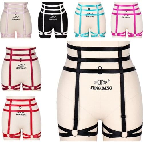 Red Fetish Black Gothic Garter Belt Body Harness Rave Festival Sexy Lingerie Bondage Stocking Leg Harness Pole Dance Garter