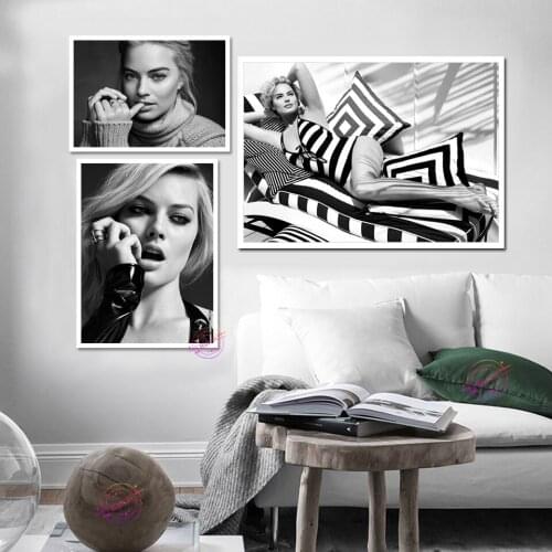 Margot Elise Robbie Poster Actress Wall Art Black And White Pictures For Living Bar Cafe Home Decoration Gift