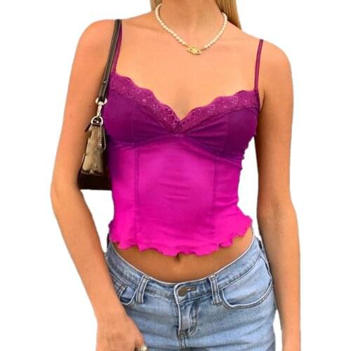Ladies Summer Sexy Midriff-baring Camisole Casual Lace Tank Tops V-neck Mesh Sleeveless Base Shirt Women Slim Flounce Tank Top