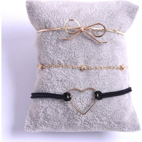 HWASY1804 fashion accessories jewelry hand hollowed out love alloy bow knot set bracelet ladys Metal bracelets