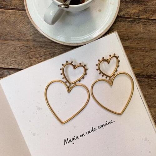 SHUANGR Retro Fashion Bohemia Earrings Double Heart Design Dangle Earring Best Gift For Lovers Girl Accessories Jewelry