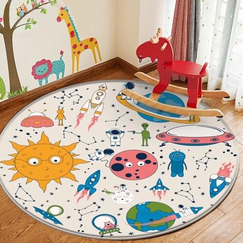 Non-Slip Children Safety Flannel Carpet Alien Astronaut Pattern Baby Hand Print Carpet Fashion Carpet Children Baby Play Mat