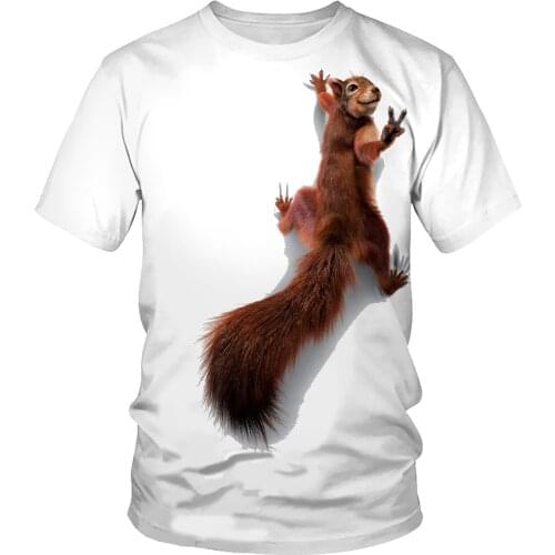 New fashion summer animal squirrel 3D pattern printing mens short-sleeved O-neck shirt casual street mens full size T-shirt