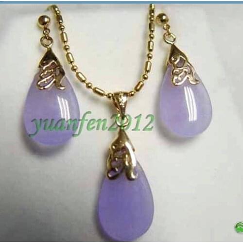 New Style Hot sale*** Fashion Jewelry purple jade pendant necklace earring sets Fashion Wedding Party Jewellery