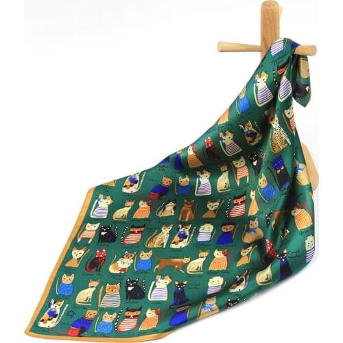 High Quality Pure Silk Handkerchief Scarf Women Bandana Female Hair Scarf Women Top Natural Silk Square Cat Headband Neck Scarf