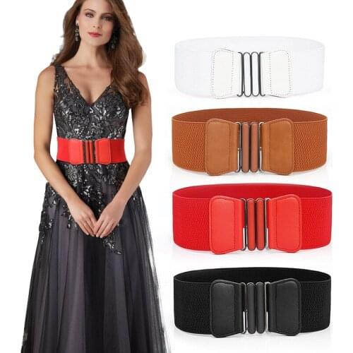 Waist Belts Women Skinny Elastic Ceinture Fashion Lady Stretch Elastic Leather Wide Belt Dress Adornment For Femme Waistband