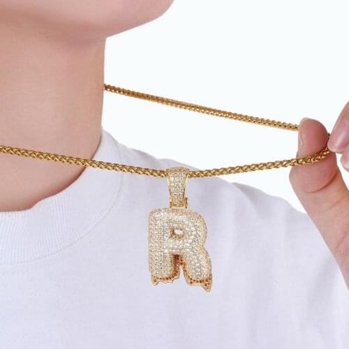 Luxury Pave Cubic Zirconia 26 Initial Necklaces A-Z Letter Pendant Stainless Steel Wheat Chain Meaningful Gifts for Family Lover