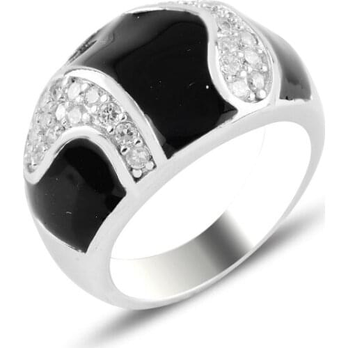 Silver 925 Sterling Enamel & Zircon Crystal Ring