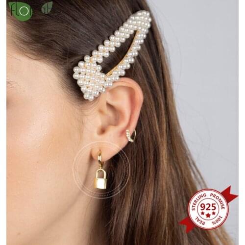 925 Sterling Silver Lock Shaped Hoop Earrings for Women Creative Charms Earrings Fashion jewelry Lover Gifts