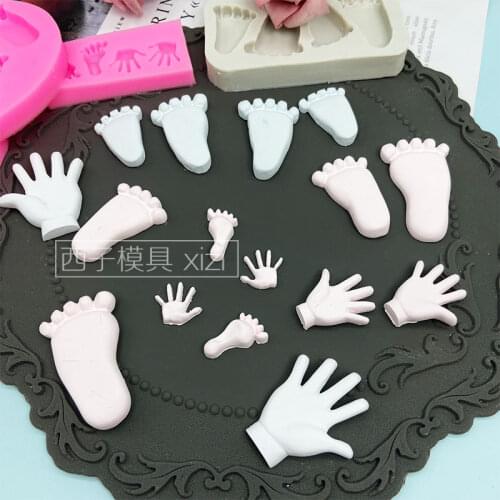 Small hands and feet silicone mold footprints palm chocolate fondant cake decoration baking tools glue drop mold resin film