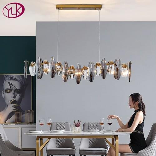 Wave design modern crystal light chandelier for dining room luxury smoky gray cristal lamps brief kitchen island hang lamps