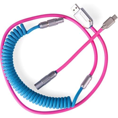 1.1m Custom Handmade Coiled Type C USB Cable For Mechanical Gaming Keyboard Support Mobile Phone Fast Charging- Red Blue