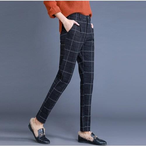 ACRMRAC Women pants Spring and autumn Slim Plaid High waist Pencil pants casual pants Women DC2190
