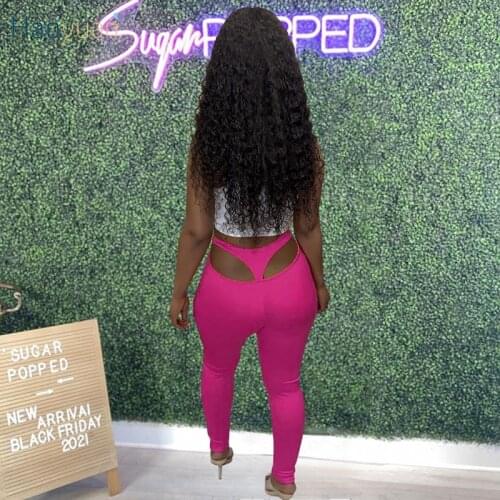 HAOYUAN Back Hollow Low Rise Pants Women Bodycon Sexy Leggings Fall Clothes Streetwear Black Leggings Nigth Club Ladies Trousers