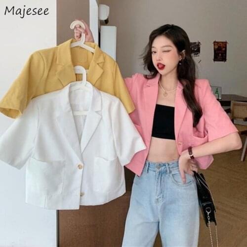 Cropped Blazers Women Short Sleeve Elegant Loose Leisure All-match Summer Korean Style Solid Simple Harajuku Clothing Feminino