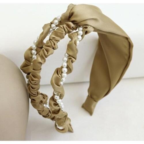 Wide Cross Headband with Pearls Chains Winding Ladies Elegant Dress Match Headdress Pearls Hairband Women Hair Accessories