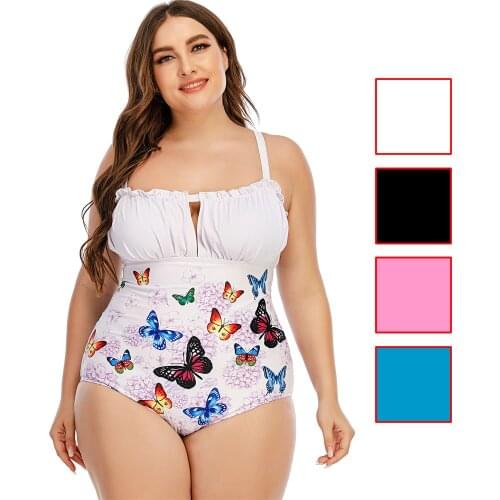 2021 Womens One Pieces Swimwear Floral/Butterfly Printed Big Swimming Suits Summer Female Bodysuit Large Monokini Plus Size 4XL