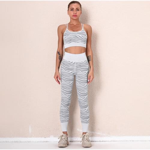 Custom Logo Fitness Sexy banma pattern Yoga Set Women Stripe Workout Clothes Sports Wear Seamless Sport Leggings Gym Clothing