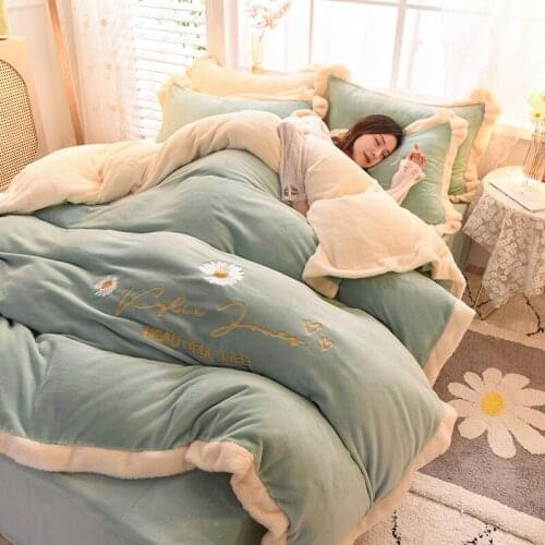 Winter Milk Velvet thickening double flannel warm bedding coral Velvet Duvet Cover Bed Sheet Pillowcases Home Bed Linens