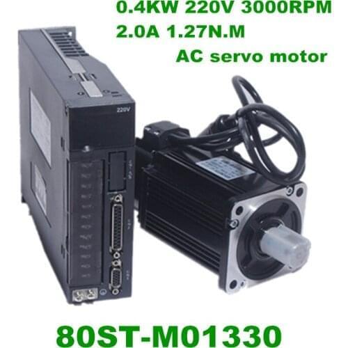 0.4KW 1.27N.M. 3000RPM Single-Phase servo motor AC drive permanent magnet Matched Driver 80ST-M01330 220V 400W ac Servomotor