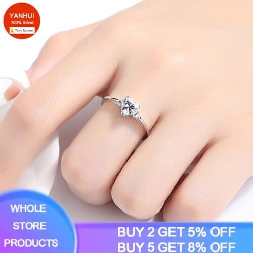 100% Authentic 925 Sterling Silver Ring Simple Heart Zircon Rings For Women Silver 925 Jewelry Engagement Wedding Band Girl Gift
