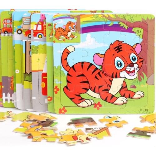 15pcs Wooden 3D Puzzle Jigsaw Toys for Children Baby Cartoon Animal Dinosaur Blocks Montessori Educational Kids Toy 15*15cm