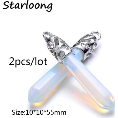 2pcs/lot new fashion long crystal pillar pendant white opal glass lampwork pendant charm for necklace DIY jewelry making