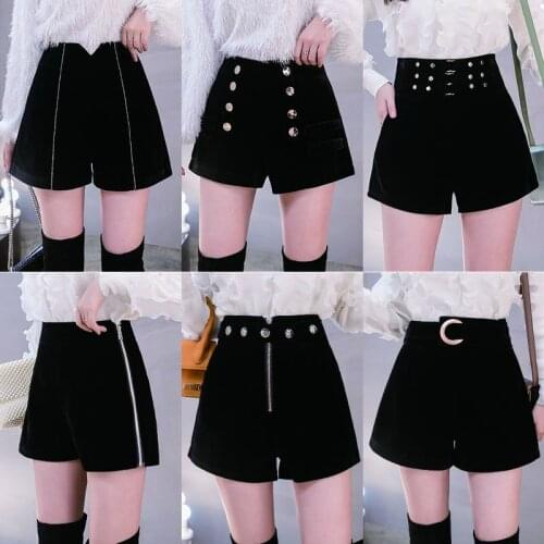 2019 autumn and winter black gold velvet shorts outer wearing boots high waist A word wide leg casual shorts DK292