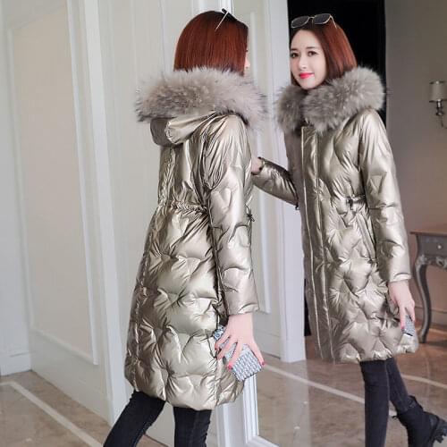 2021 Winter Women PU Down Leather Jackets Female Loose Long Sleeve Hooded Faux Leather Coats Ladies Fur Collar Parkas H175