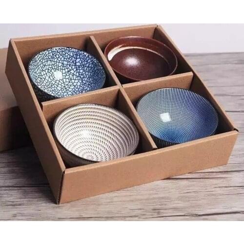 4pcs/set Traditional Ceramic Dinner Bowls 4.5inch 300ml Porcelain Rice Bowls with Gift Box Dinnerware Set Best Gift Salad Bowl