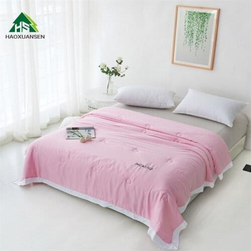 400 Thread Count Fabric Pink Quilt 100% Lyocell Tencel Summer Thin Comforter Adult Bed Cover Blanket Queen King Size Quilts