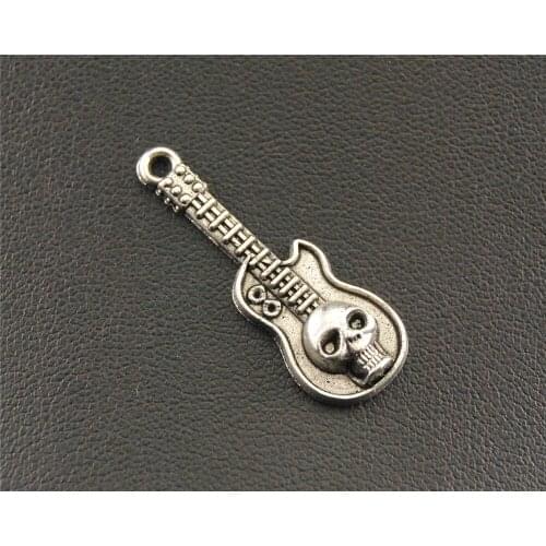5pcs Silver Color Skull guitar Charm Pendant DIY Necklace Bracelet Bangle Findings 32x11mm A1391