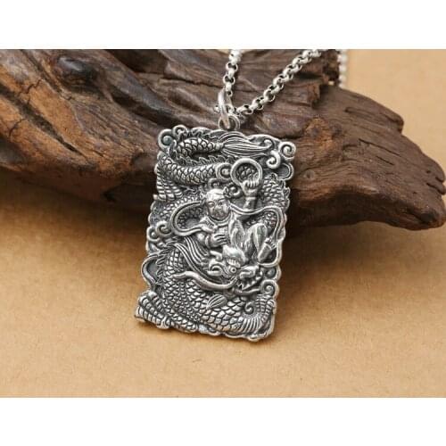 925 Sterling Silver dragon king men women amulet pendant Charm A4679