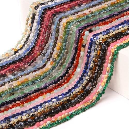 Natural Stone Beads Coin Loose Beads Oblate Tourmaline Watermelon Jasper Beads 4/6mm Faceted Gemstone Beads DIY Jewelry Making