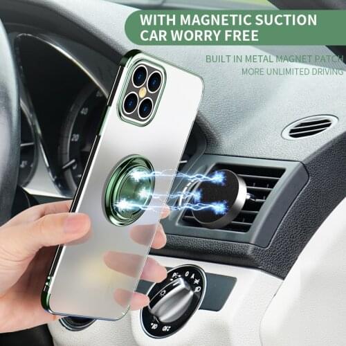 Plating Ring Kickstand Magnetic Car Mount Case Cover For iPhone 12 mini 11 Pro Max XR XS X Max 6 6S 7 8 Plus SE2020 Clear Case
