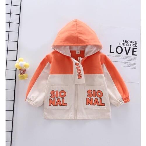Childrens Spring Jackets Baby Boys Girls Autumn Active Coats Boy Letter Print Contrast Color Clothes Children Hooded Clothing