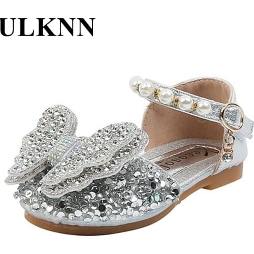 ULKNN children Leather shoes Kids spring girl pink bowknot dance shoes single princess show 2021 leather shoes Flats Size 21-36