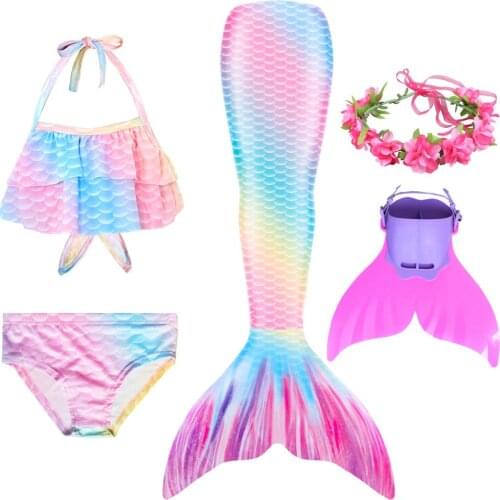 New Girls Swimmable Mermaid Tail Princess Dress with Monofin Kids Holiday Mermaid Costume Cosplay Swimsuit Birthday