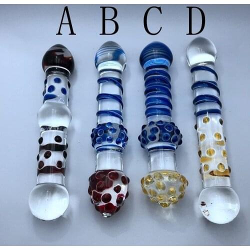 Double Head Pyrex Penis Long Glass Dildo Grain Design Big Crystal Anal Plug Sex Toys Box Package Anal Beads Butt Plug