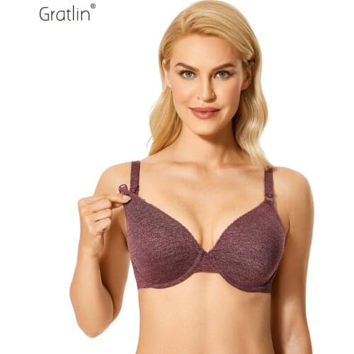Gratlin Womens Full Coverage Nursing Bra Lightly Padded Underwire Maternity Bralettle for Breastfeeding Plus Size B-G Cup